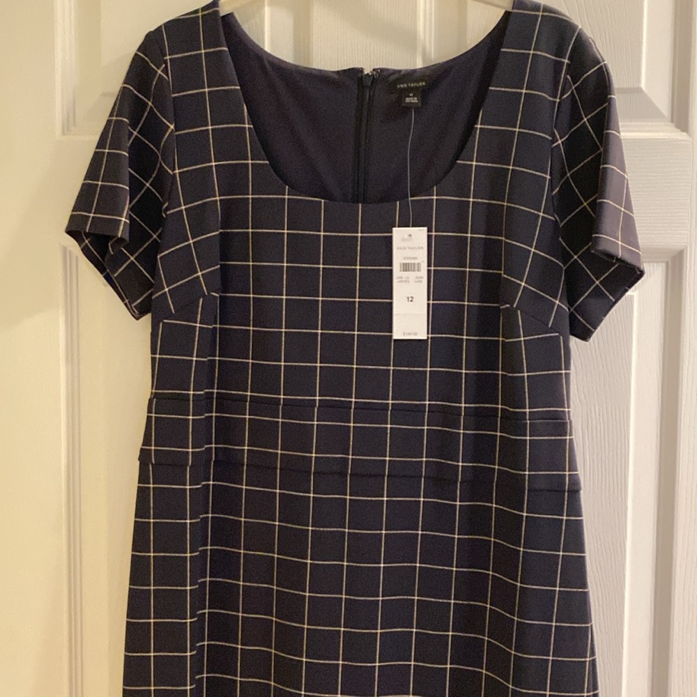 Ann Taylor Dress. Navy Check. Size 12 NWT